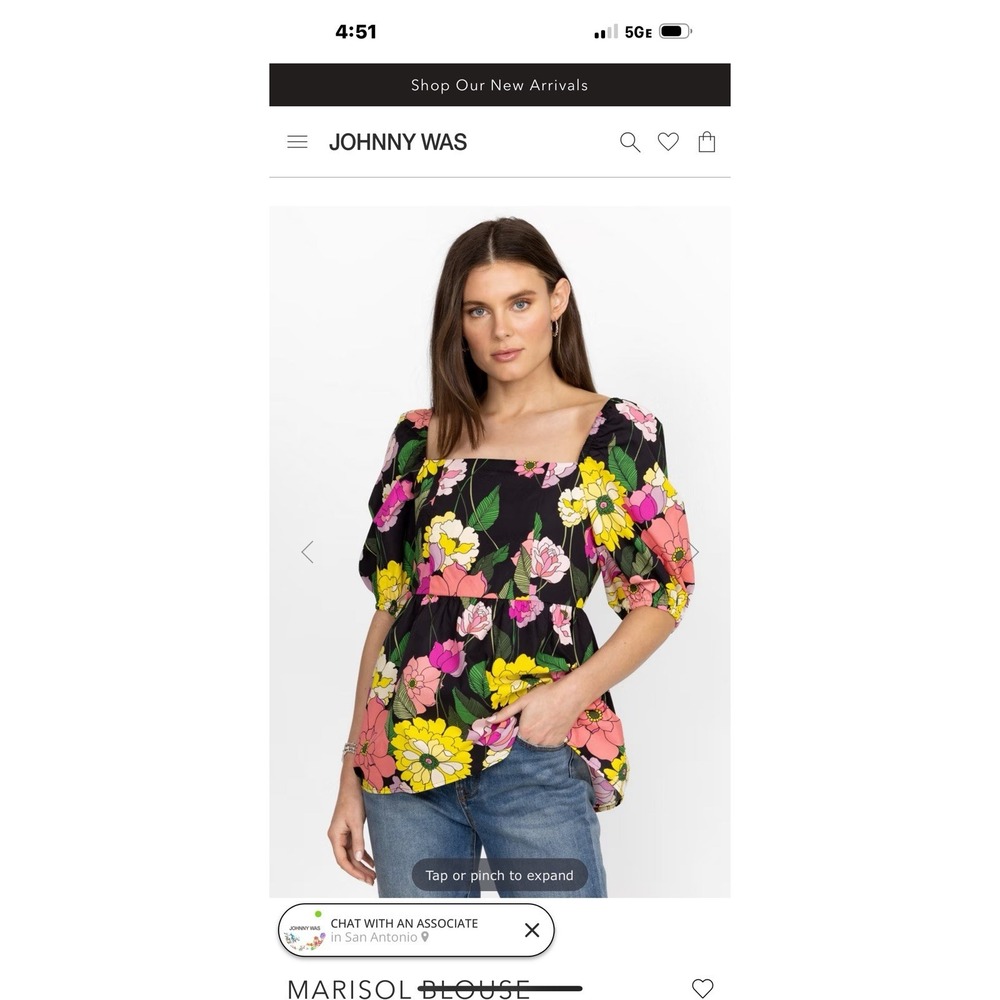 Johnny Was‎ Marisol Floral Pure Cotton Blouse Women's Size: S MSRP $198